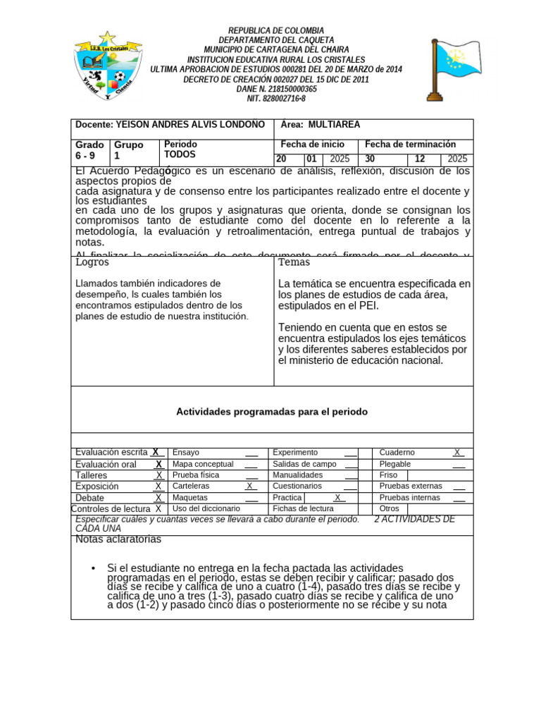 Acuerdo Pedagógico para Grado 6-9 | PDF | Plan de estudios | Aprendizaje