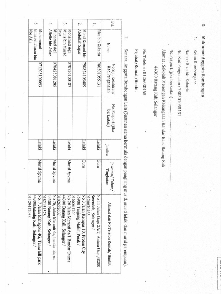 Borang Maklumat Anggota Rombongan | PDF