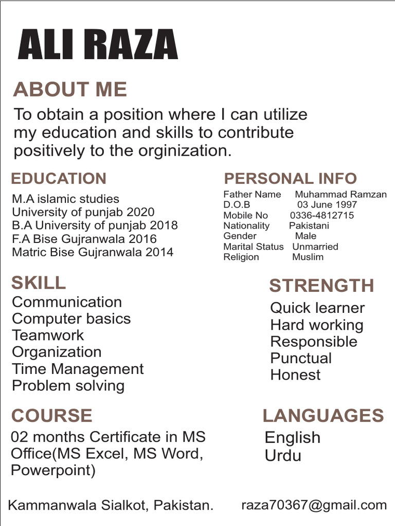Ali Raza - Islamic Studies Graduate Resume | PDF