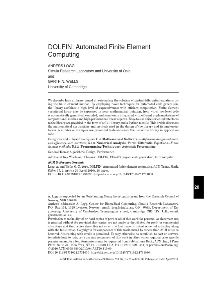 DOLFIN: Automated Finite Element Library | PDF | Finite Element Method ...