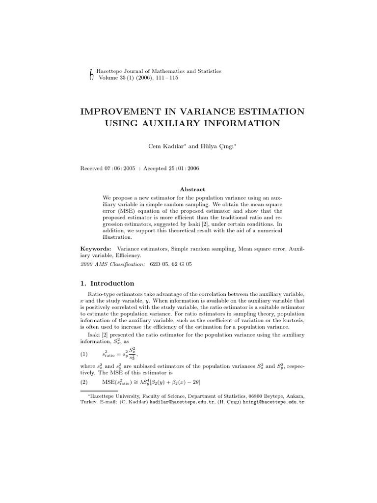 Enhanced Variance Estimation Techniques | PDF | Estimator | Mean ...