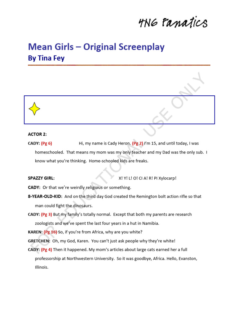 Mean Girls Screenplay Excerpts | PDF
