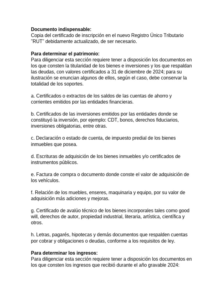 Documentos para Declaración de Renta 2024 | PDF | Inversiones | Pensión