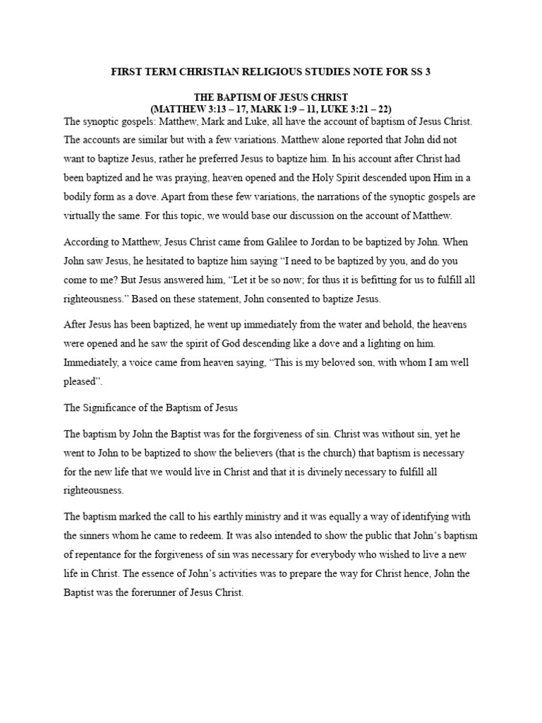 SS3 First Term CRS Lesson Note | PDF | Jesus | John The Baptist