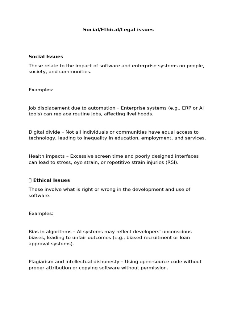 Social, Ethical, and Legal Issues in Software | PDF | Computing