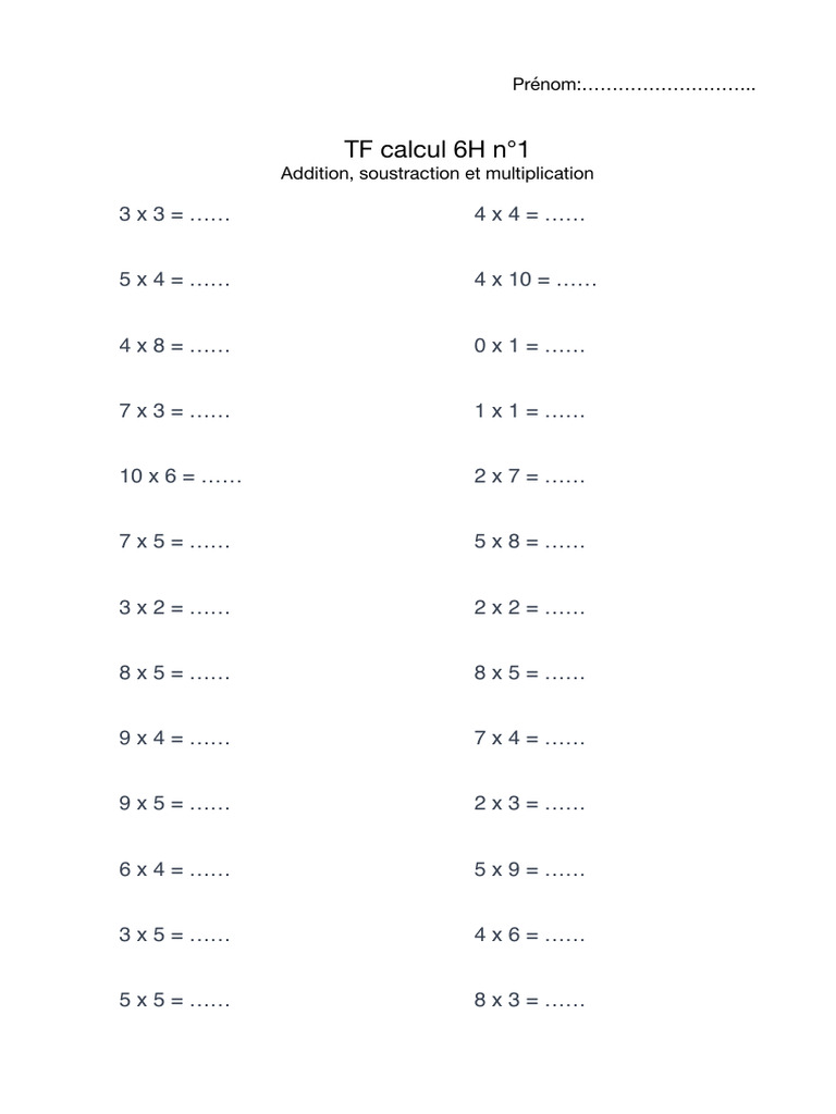 TF Calcul 6H N°1 | PDF