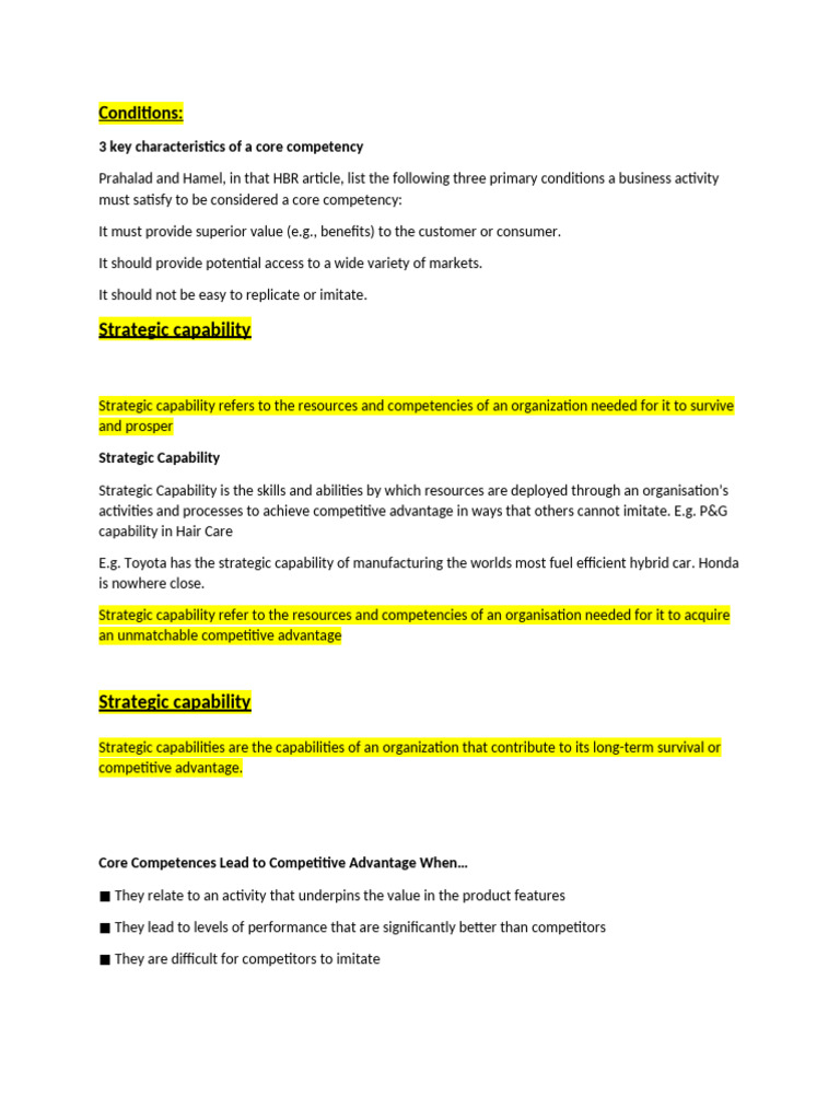 Core Competencies and Strategic Capability | PDF