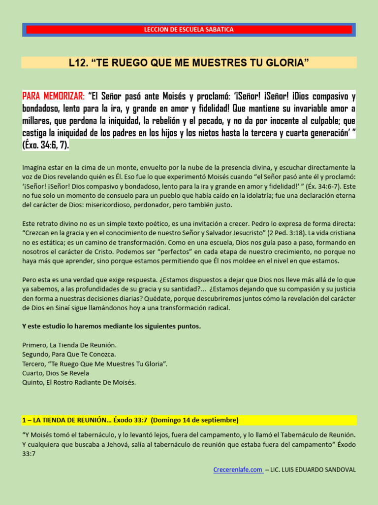 Lección 12. Te Ruego Que Me Muestres Tu Gloria Compartir | PDF | Libro ...