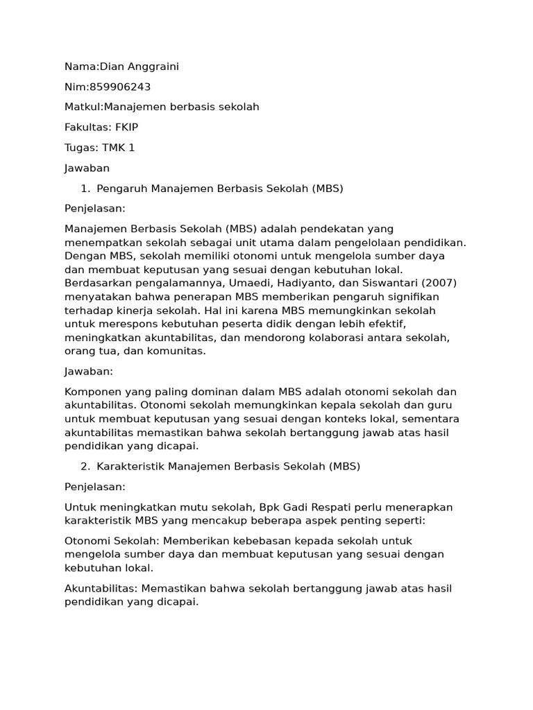 Pengaruh MBS dalam Manajemen Sekolah | PDF