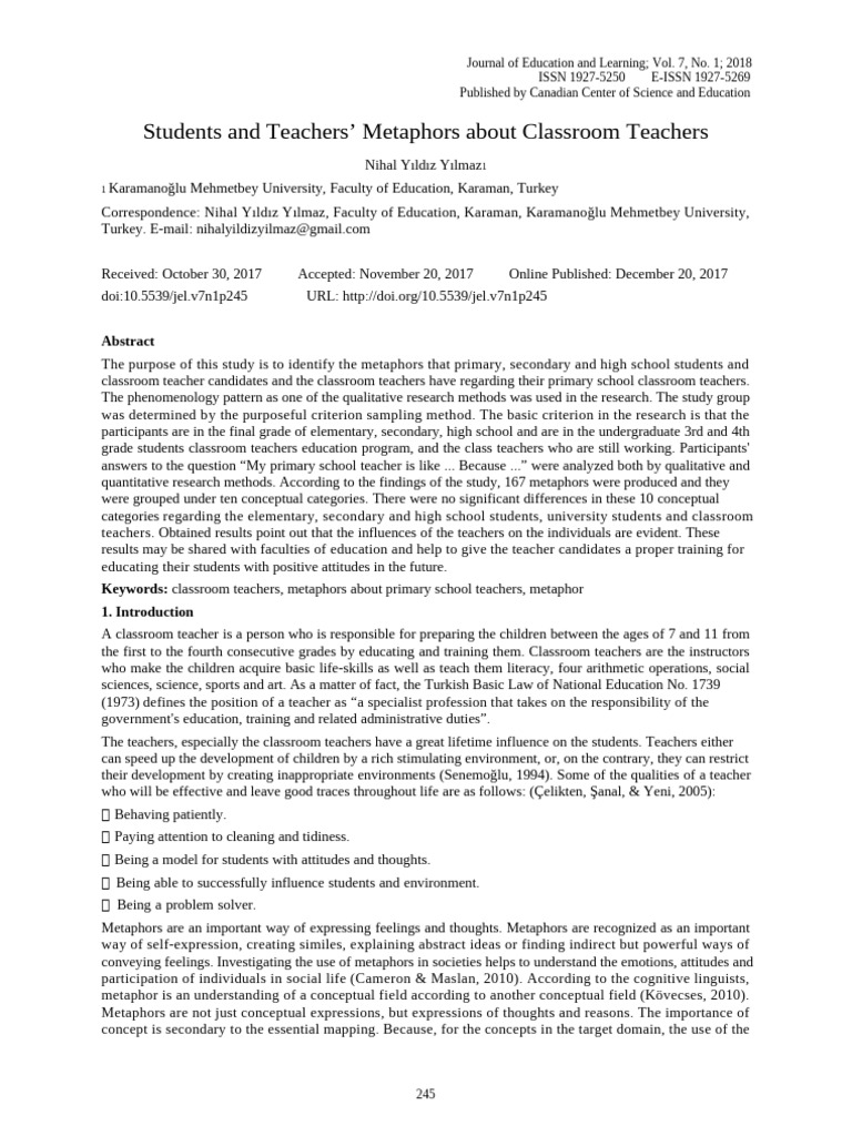 Metaphors of Classroom Teachers in Education | PDF | Qualitative ...