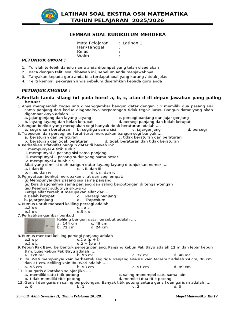 Latihan Soal OSN Matematika 2025/2026 | PDF