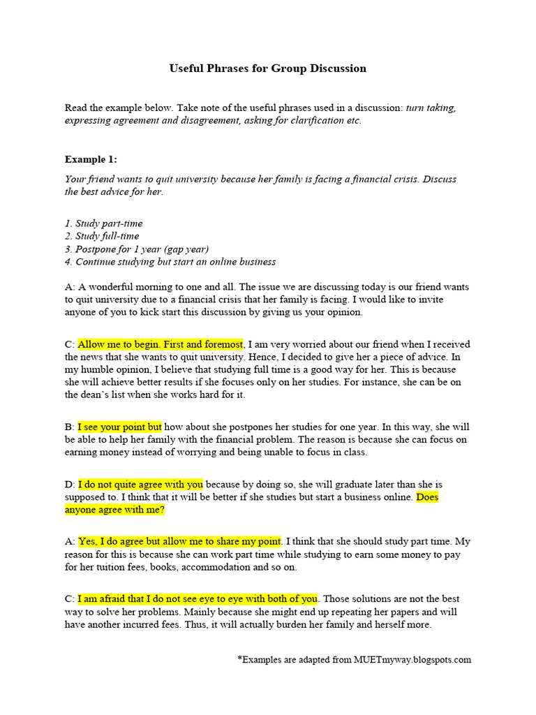 Phrases for Effective Group Discussions | PDF