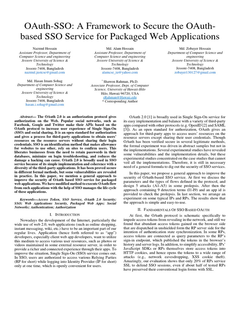 OAuth SSO A Framework To Secure The OAut | PDF | Http Cookie ...