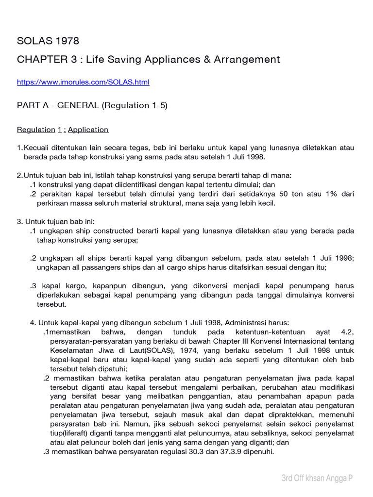Peraturan SOLAS Bab 3: Alat Penyelamat | PDF