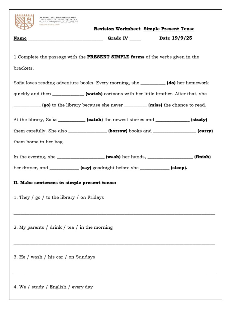 Grade 4 Present Simple Worksheet | PDF