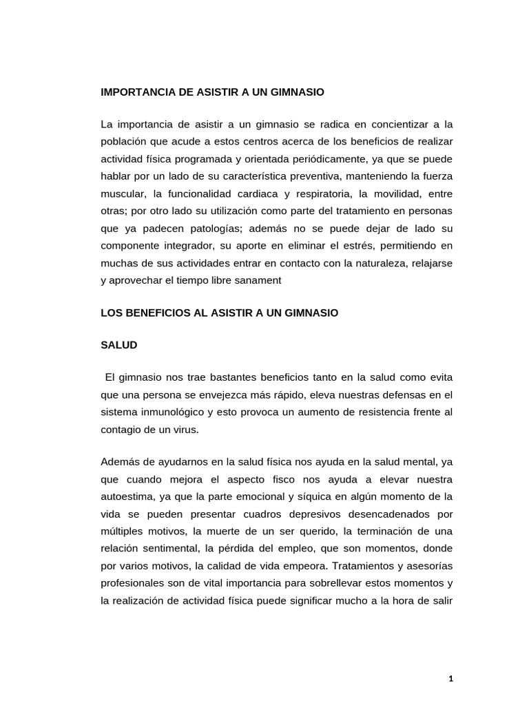 Beneficios de Asistir al Gimnasio | PDF | Dieta | gordo