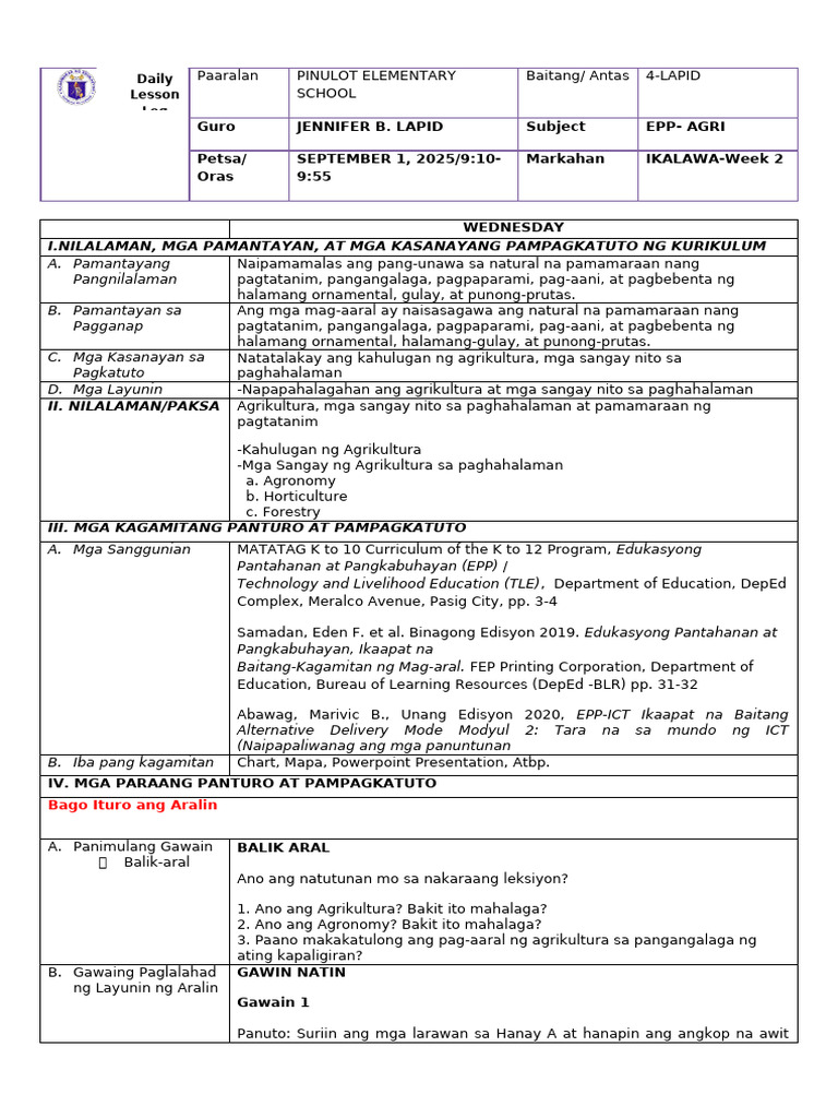 DLL Epp g4 q2 w1 Cot 1 | PDF