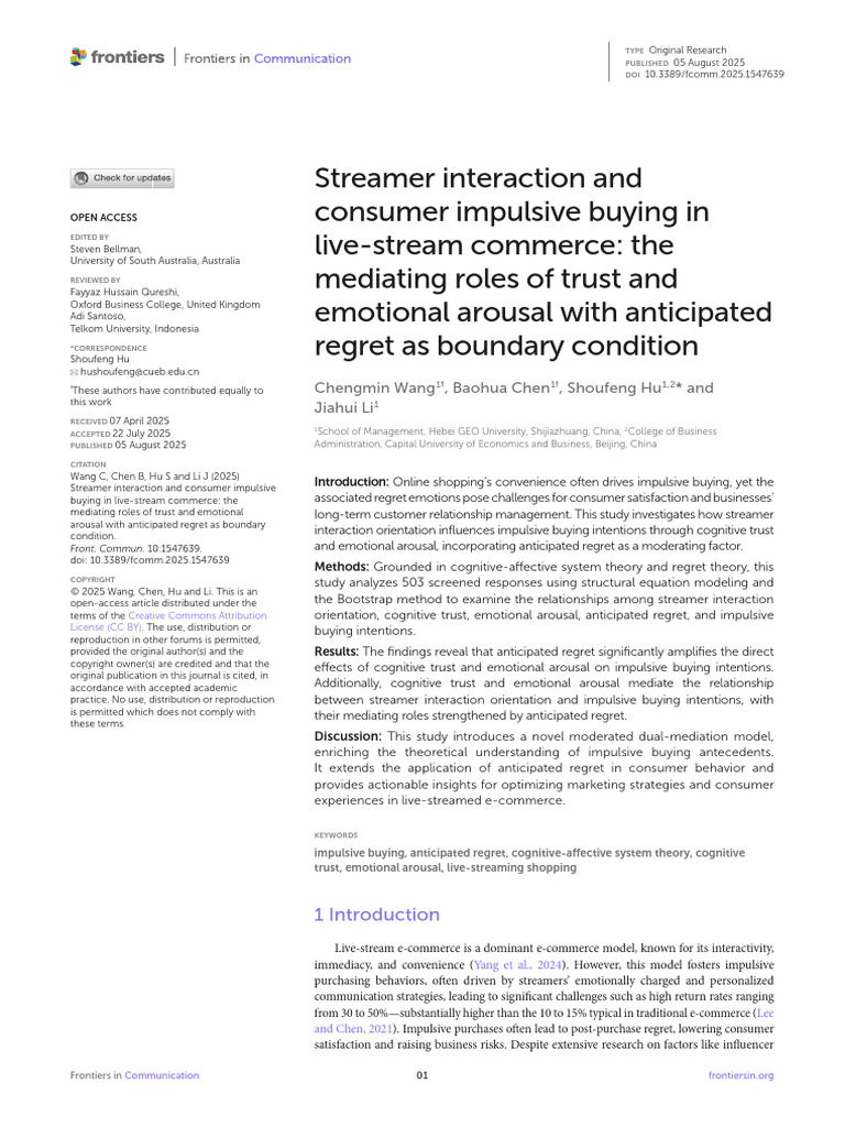 Streamer Interaction and Impulsive Buying | PDF | Emotions | Consumer ...