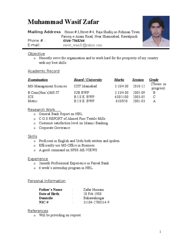 Muhammad Wasif Zafar - CV Overview | PDF
