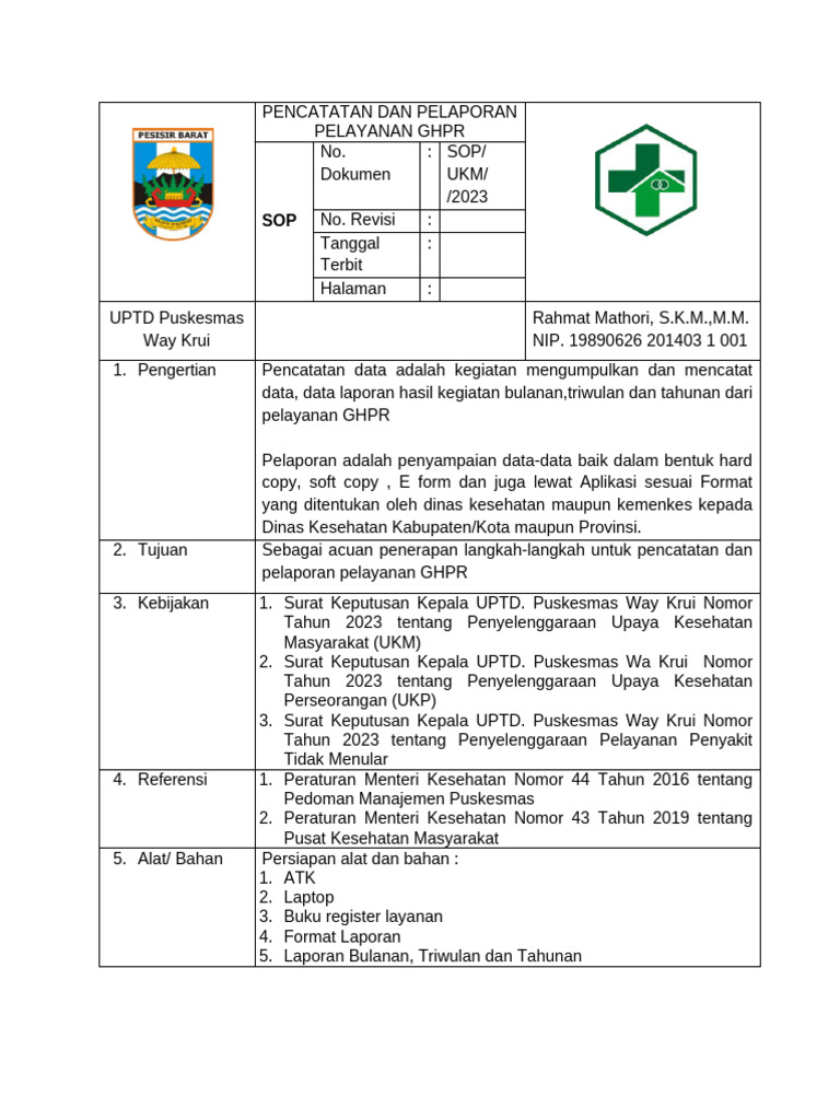 Sop GHPR | PDF
