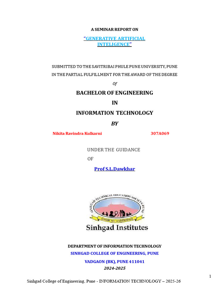 Generative AI Seminar Report 2025-26 | PDF | Artificial Intelligence ...