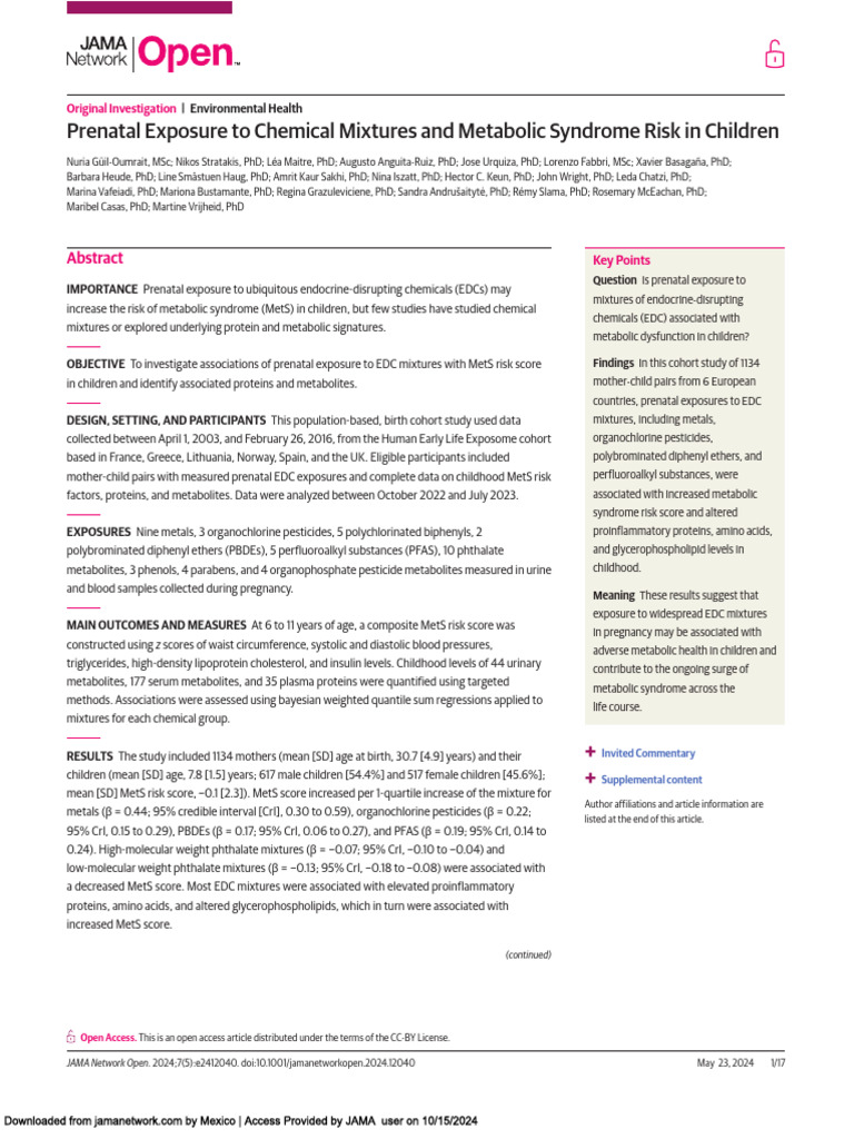 Prenatal EDC Exposure and Child MetS Risk | PDF | Metabolomics