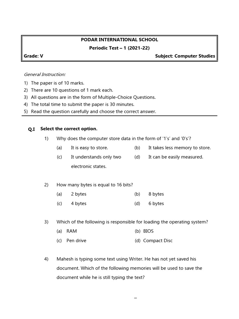 QP CB1 V Computer Studies PT1 | PDF | Usb Flash Drive | Computer Data ...