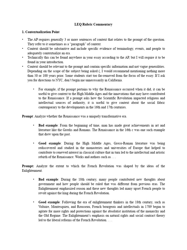 AP LEQ Rubric Explained | PDF | Age Of Enlightenment | Renaissance