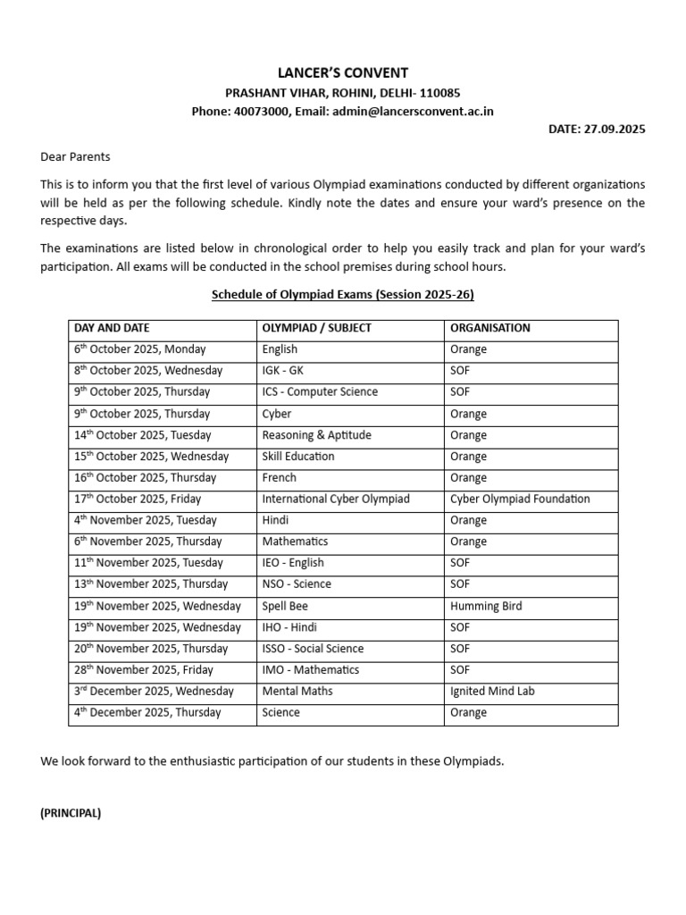 Olympiad Exam Schedule 2025 | PDF | Inquiry | Science