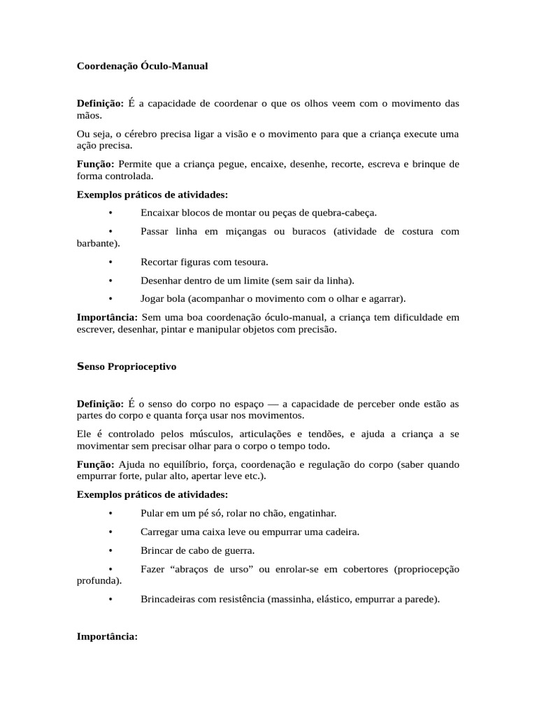 Coordenação Óculo-Manual e Propriocepção | PDF