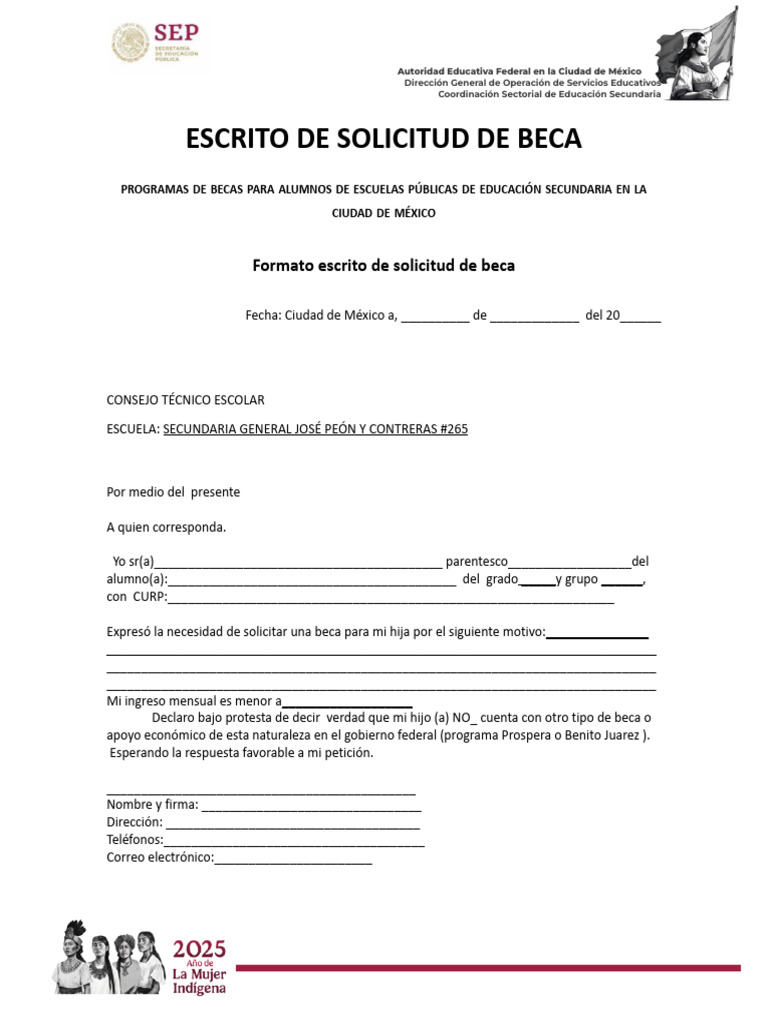 Solicitud de Beca para Secundaria | PDF