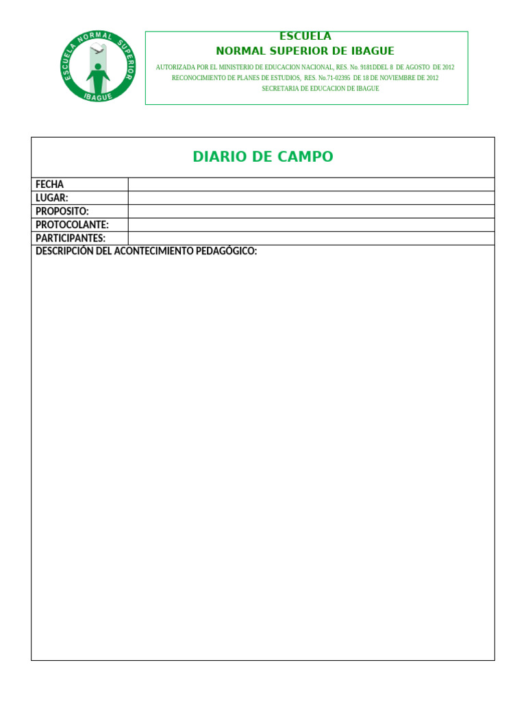 Diario de Campo - Escuela Normal Superior de Ibague - 2024 | PDF