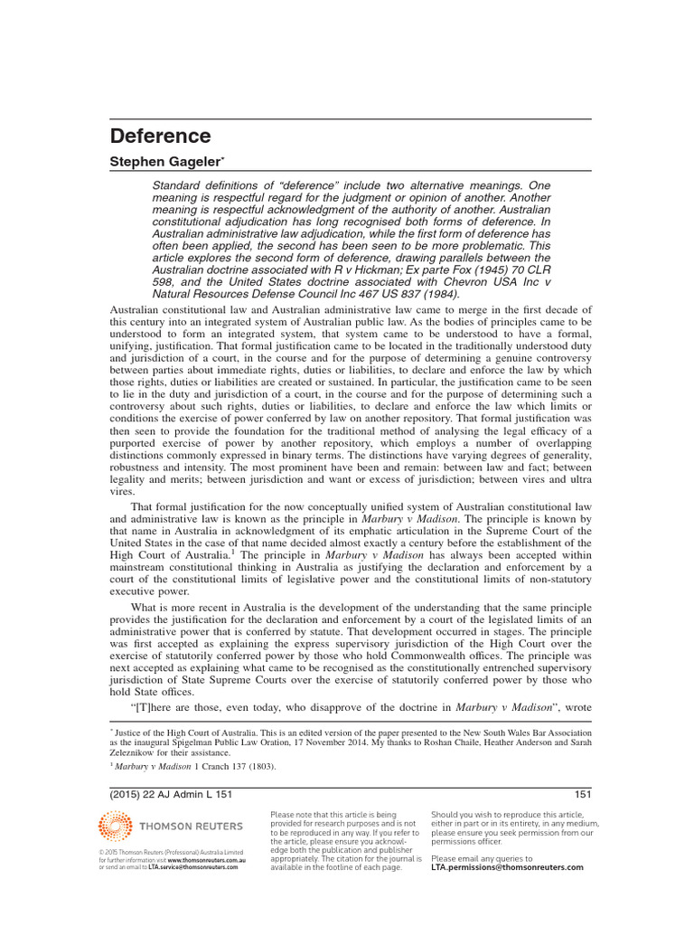 Gageler 2015 22 AJ Admin L 151 | PDF | Chevron U.S.A. | Environmental Law