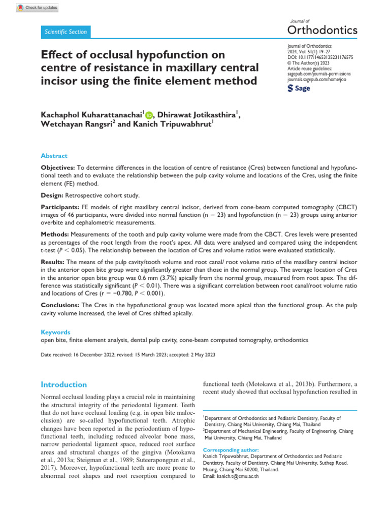 Kuharattanachai Et Al 2023 Effect of Occlusal Hypofunction On Centre of ...