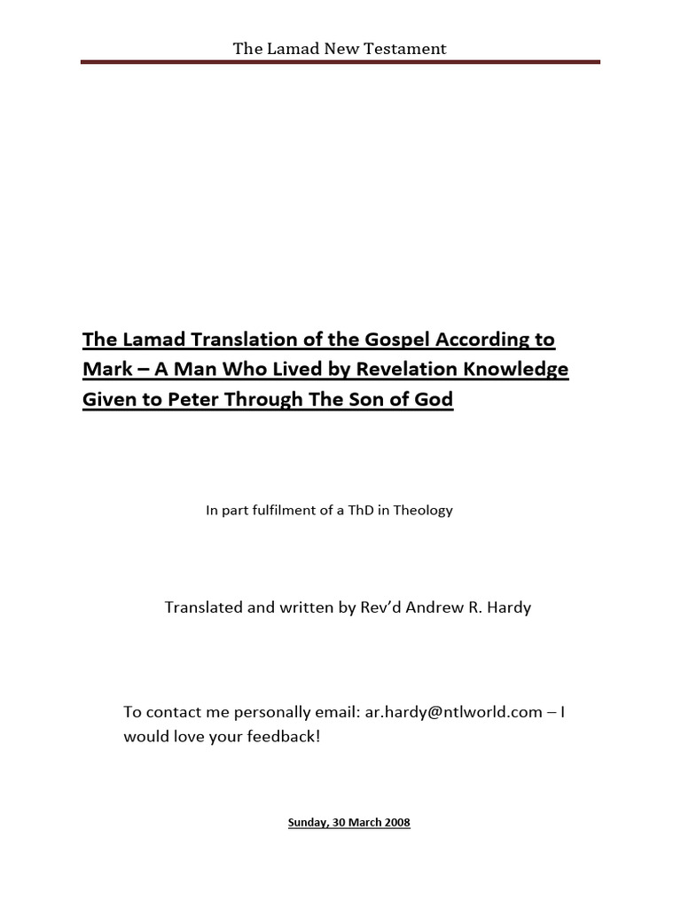 Lamad New Testament Translation Overview | PDF | Gospel Of Mark | Jesus