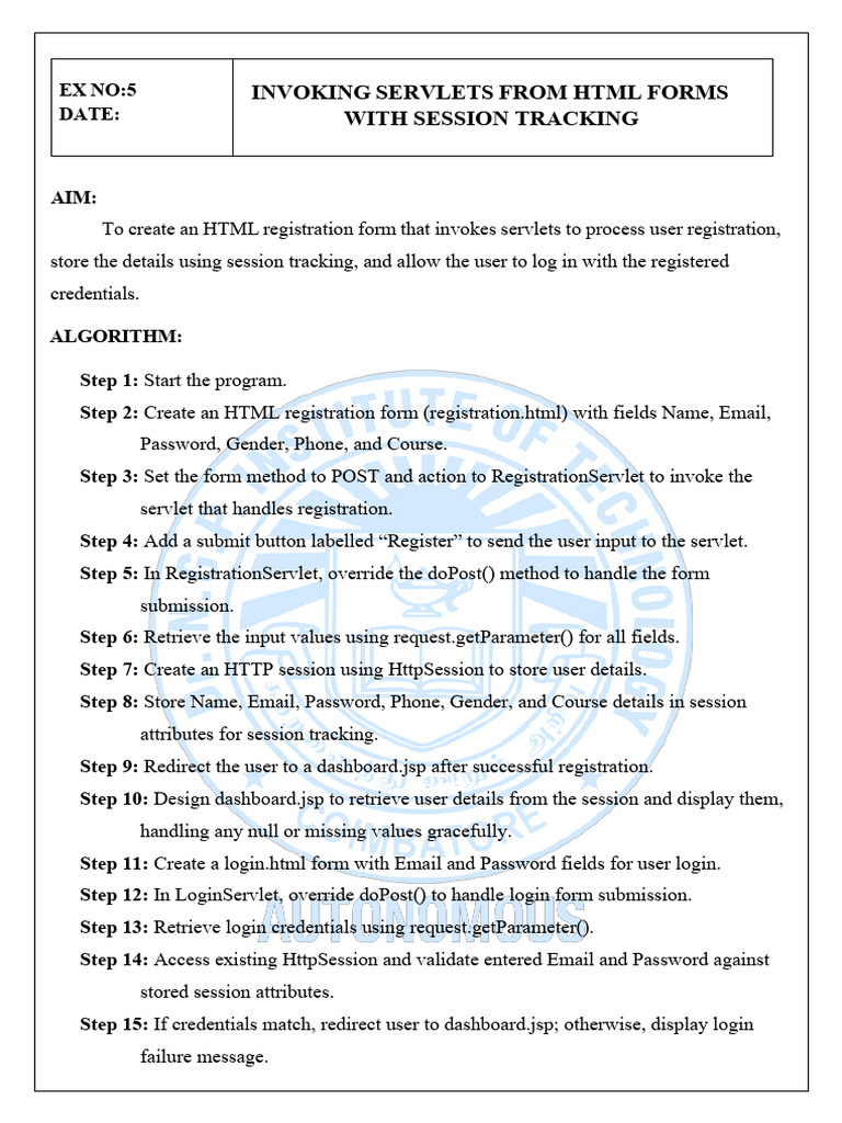 HTML Registration with Servlet Session Tracking | PDF | Databases ...