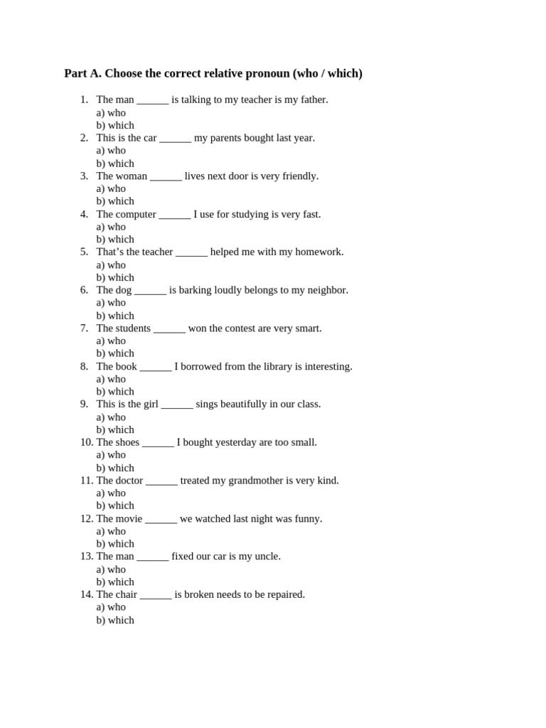 Relative Pronouns Practice Exercises | PDF