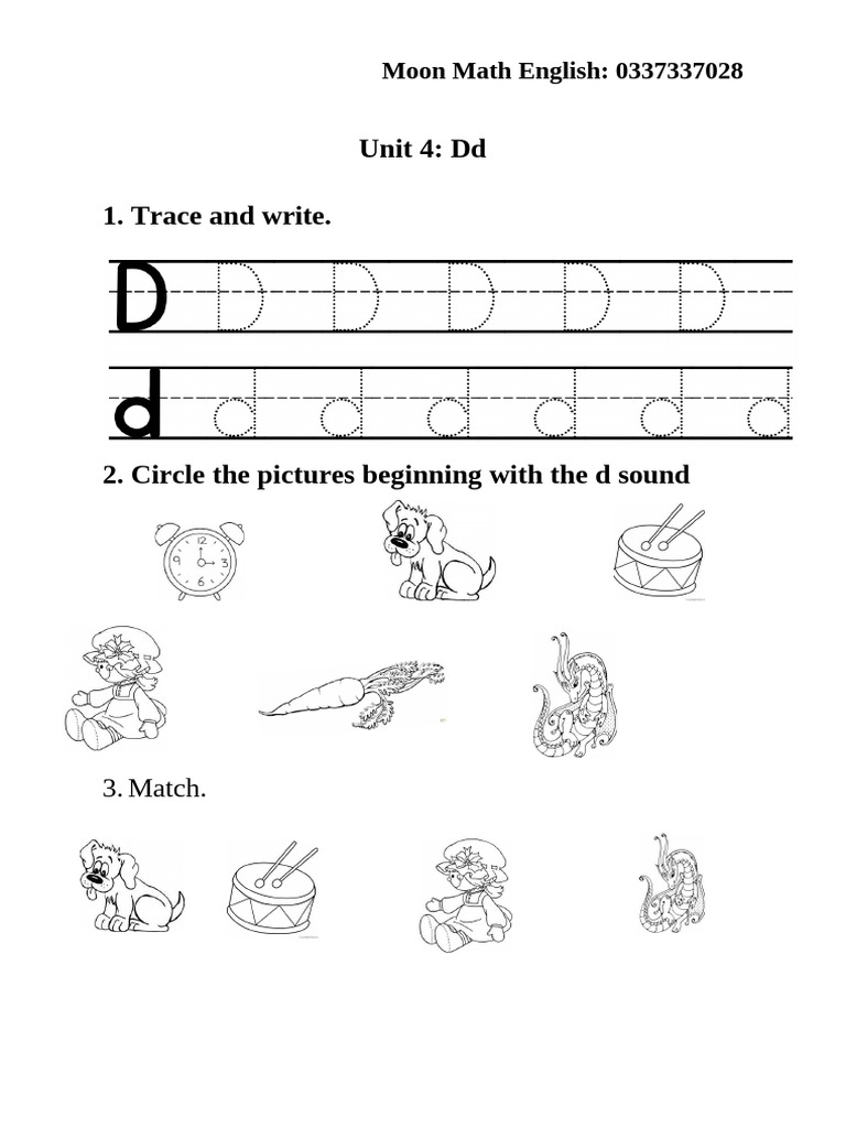 Moon Math English Unit 4: Dd Activities | PDF