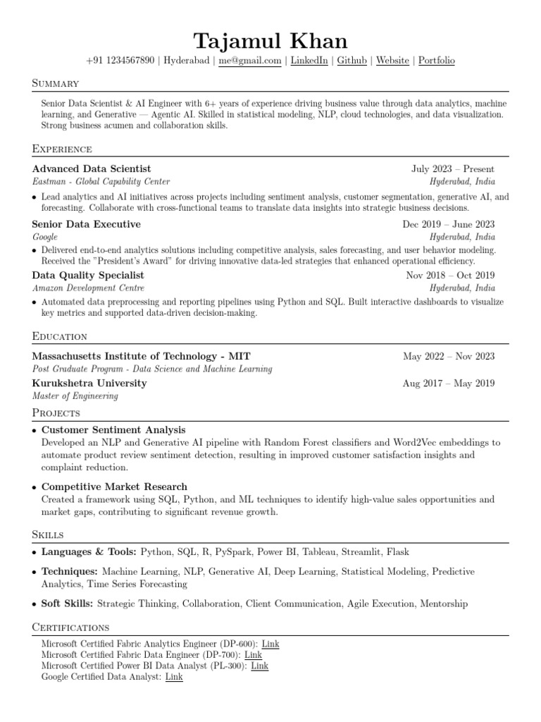 Senior Data Scientist Profile | PDF | Analytics | Artificial Intelligence