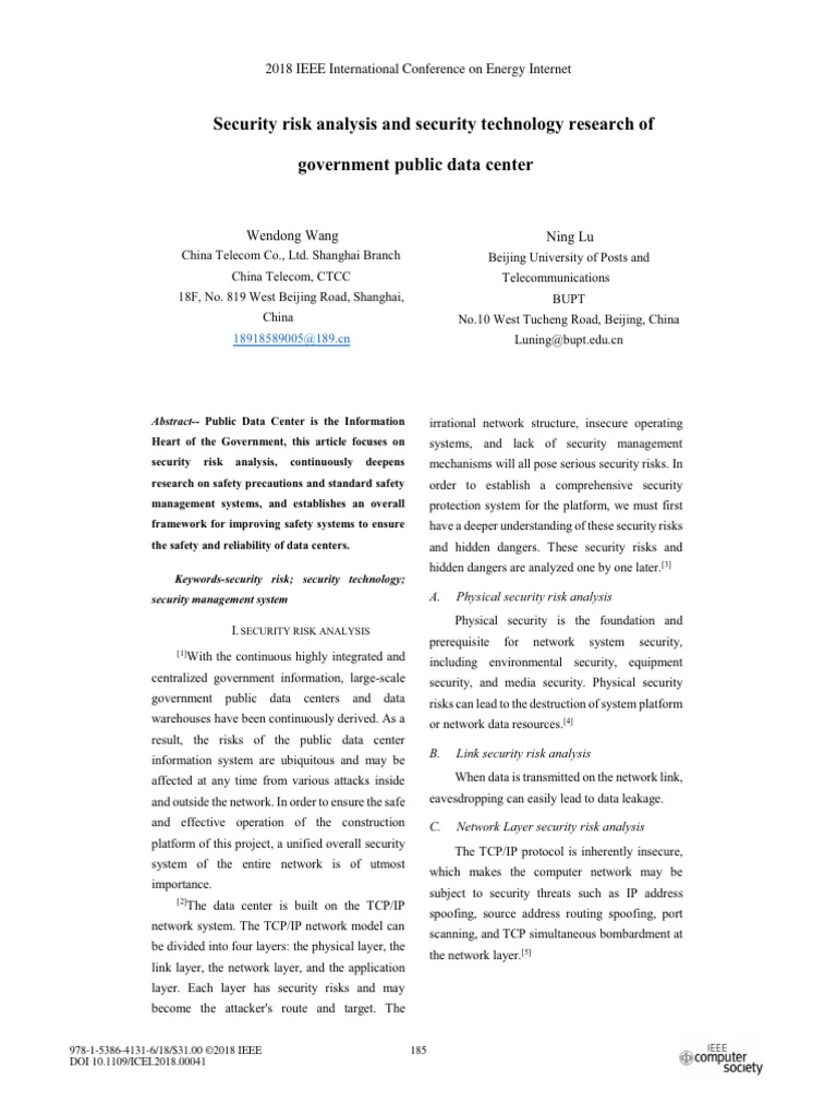 Security Risk Analysis of Data Centers | PDF | Security | Computer Security