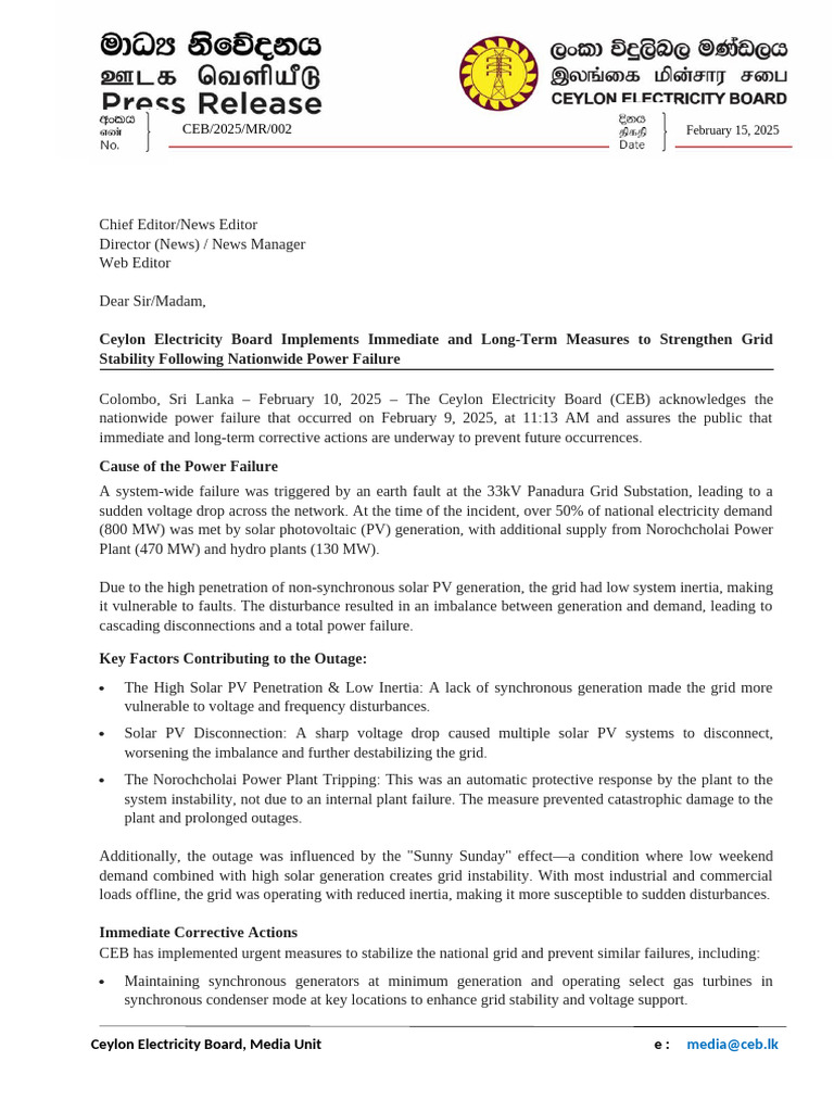 Media Release 02 Actions To Rectify Problems | PDF | Electrical Grid ...