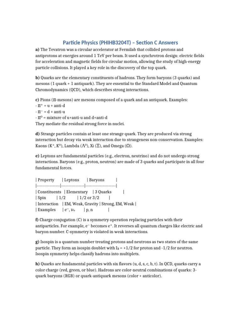 Particle Physics Concepts and Answers | PDF | Quark | Elementary Particle