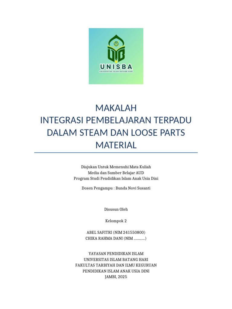 Integrasi STEAM dan Loose Parts AUD | PDF