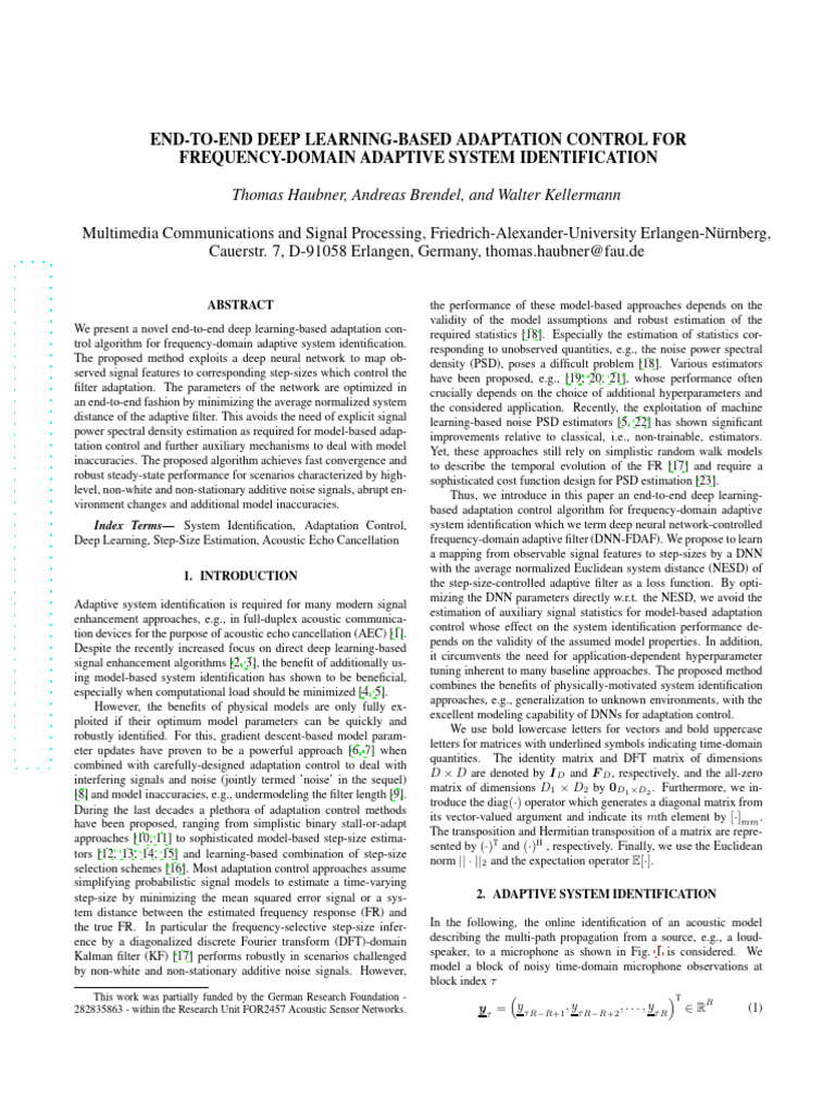 Deep Learning for Adaptive System Identification | PDF | Deep Learning ...