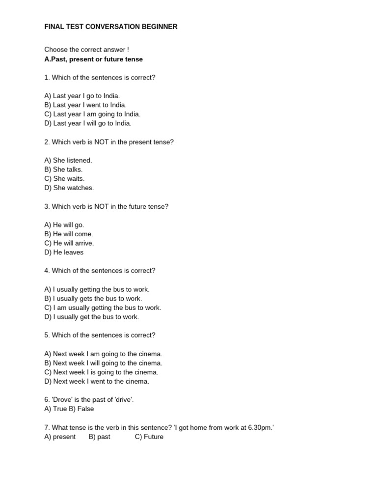 Final Test Conversation Beginner | PDF