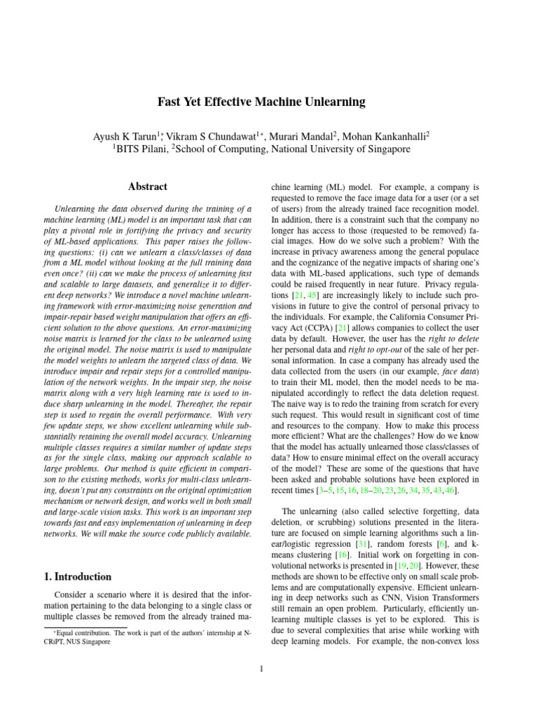 Fast Yet Effective Machine Unlearning | PDF | Deep Learning ...