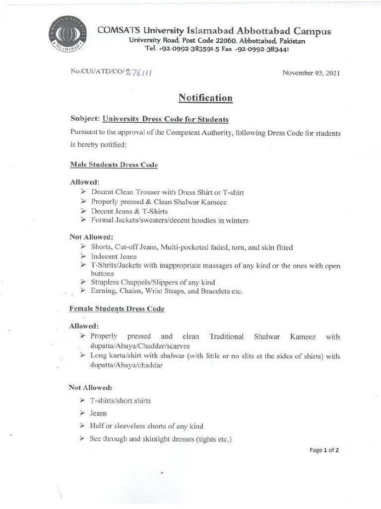 University Dress Code For Students | PDF