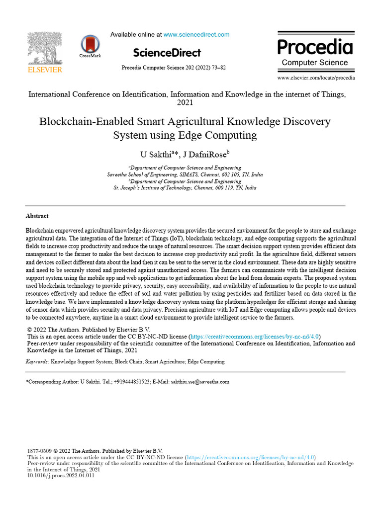 Blockchain Use in Smart Agriculture | PDF | Internet Of Things ...