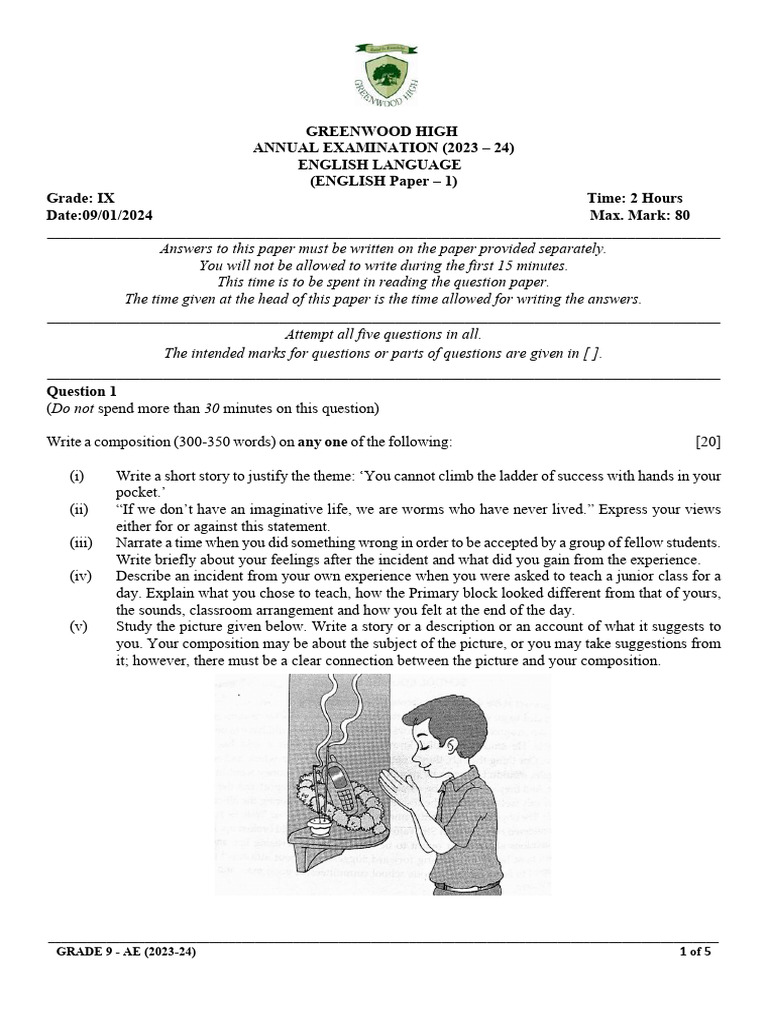 Grade 9 English Exam Paper 2023-24 | PDF | Satan | Rock (Geology)