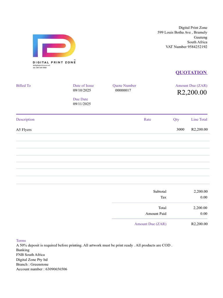 A5 Flyers Quotation from Digital Print Zone | PDF